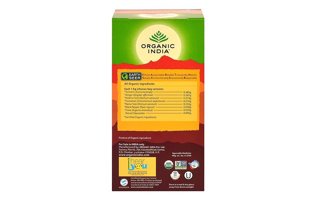 Organic India Tulsi Ginger Turmeric Tea   Box  25 pcs